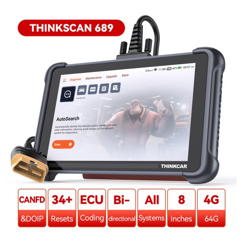 THINKCAR THINKSCAN 689 Supports 35+ Maintenance Functions, CAN-FD & DOIP Protocol, OE-Level Full System Diagnostic Free Update