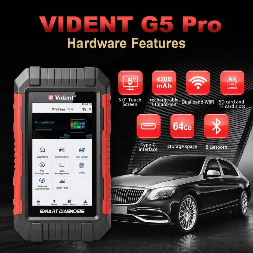 VIDENT G5 Pro Scanner Supports 13 Special Functions, CAN FD, DoIP Protocols, Automatic VIN Identification, Bluettooth & WIFI Free Update