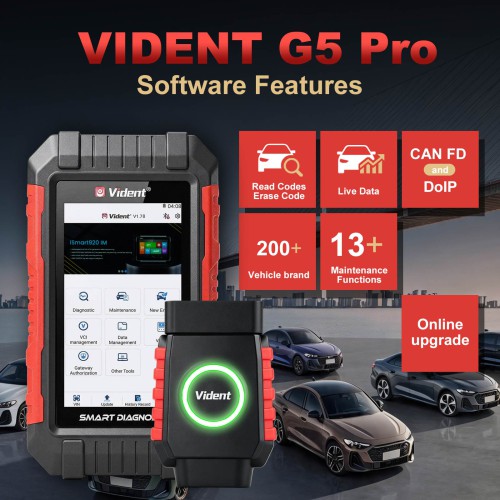 VIDENT G5 Pro Scanner Supports 13 Special Functions, CAN FD, DoIP Protocols, Automatic VIN Identification, Bluettooth & WIFI Free Update