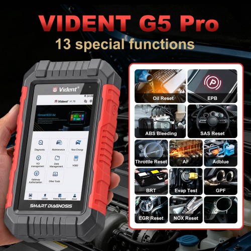 VIDENT G5 Pro Scanner Supports 13 Special Functions, CAN FD, DoIP Protocols, Automatic VIN Identification, Bluettooth & WIFI Free Update
