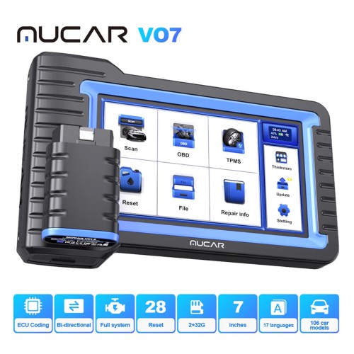 MUCAR VO7 OBD2 Scanner Supports 28+ Reset Functions OE-Level All-Systems Diagnostics Free Updates