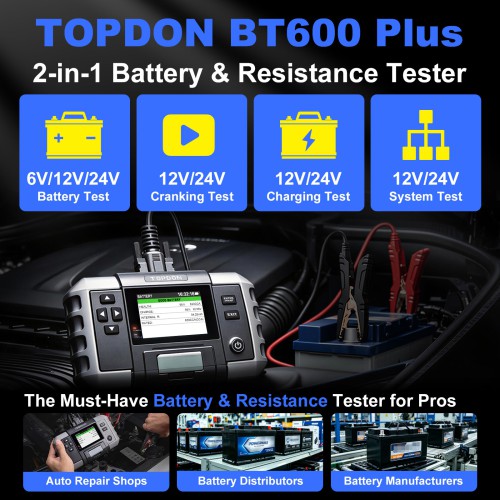 TOPDON BT600 Plus 2-in-1 Battery & Resistance Tester