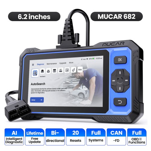 MUCAR 682 AI Intelligent Diagnostic Scanner OE-level Full System Diagnostics Supports CAN FD & FCA AutoAuth 20+ Reset Functions