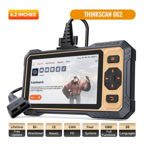 THINKCAR THINKSCAN 662 Diagnostic Scanner Supports CAN FD & Auto VIN 12 Reset Functions 28+ Languages 4 Major Systems Diagnoses Free Update