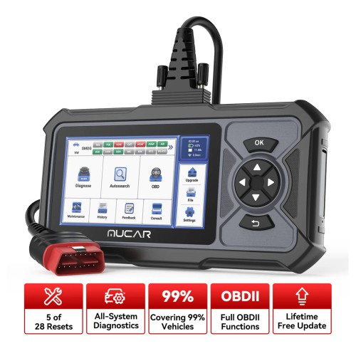 MUCAR CDE900 LITE Full System Diagnostic Scanner Supports Full OBD2 Function 21 + Languages Choose Any 5 Functions from 28 Reset Services
