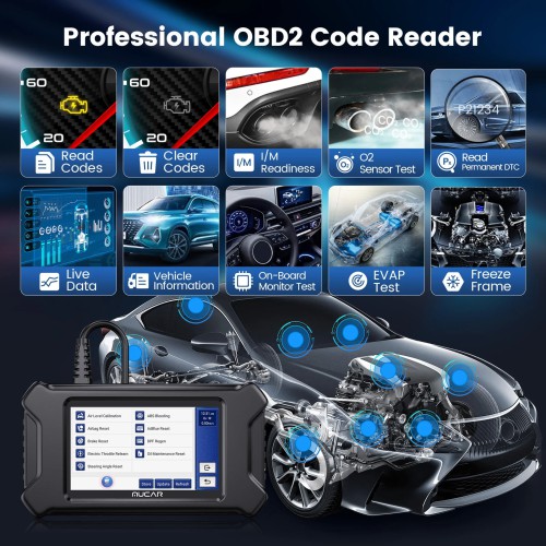MUCAR CS6 Diagnostic Scanner Supports 6 System Diagnoses, 7 Reset Services, Full OBD2 Functions