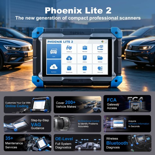 TOPDON Phoenix Lite 2 Diagnostic Tool Supports 35 Maintenance Services Cover 200+ Vehicle Makes with 2 Years Free Update