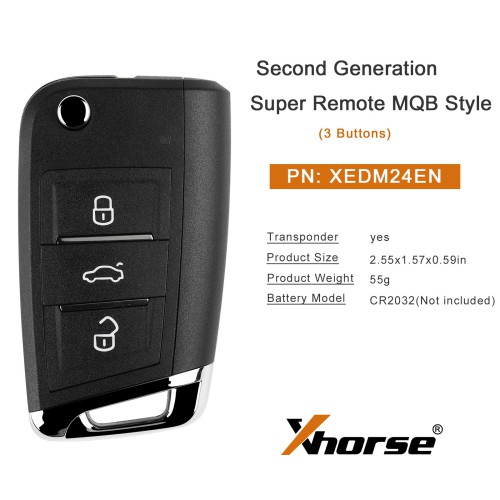[5Pcs/Lot] XHORSE XEDM24EN Second Generation Super Remote MQB Style 3 Buttons