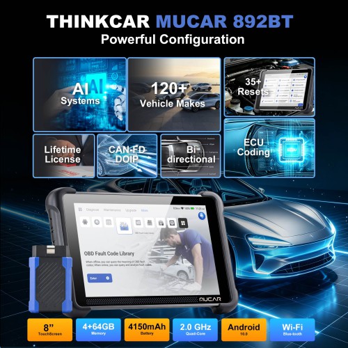 MUCAR 892BT Supports BT Wireless 35+ Reset Services AI Intelligent Diagnostic Free Update