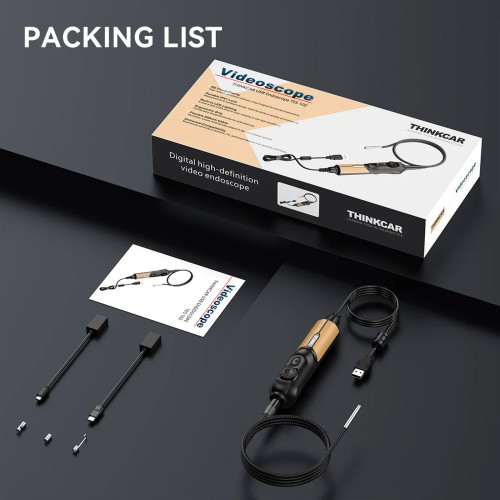 THINKCAR USB Endoscope TES102 with 5.5mm IP67 Tip & 6-Adjustable LED Lights 1280*720 Definition, Works with THINKSCAN 689BT/MUCAR 892BT/MUCAR VO8