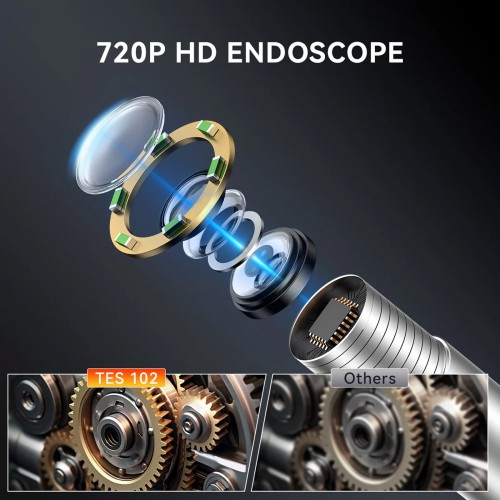 THINKCAR USB Endoscope TES102 with 5.5mm IP67 Tip & 6-Adjustable LED Lights 1280*720 Definition, Works with THINKSCAN 689BT/MUCAR 892BT/MUCAR VO8