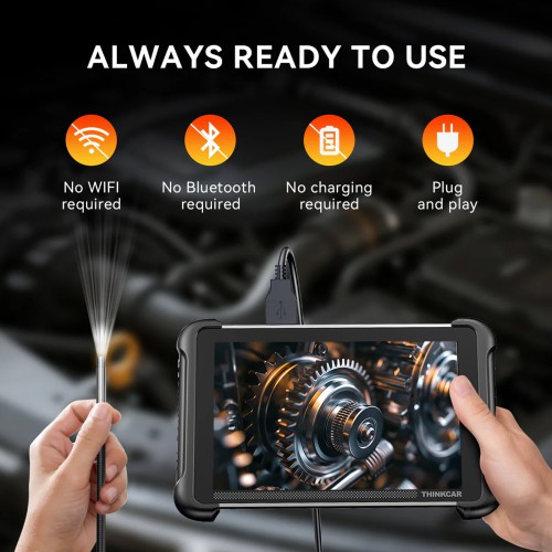 THINKCAR USB Endoscope TES102 with 5.5mm IP67 Tip & 6-Adjustable LED Lights 1280*720 Definition, Works with THINKSCAN 689BT/MUCAR 892BT/MUCAR VO8