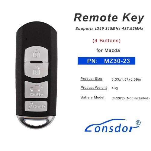 LONSDOR MZ30-23 Remote Key 4 Buttons for Mazda Supports ID49 315MHz 433.92MHz