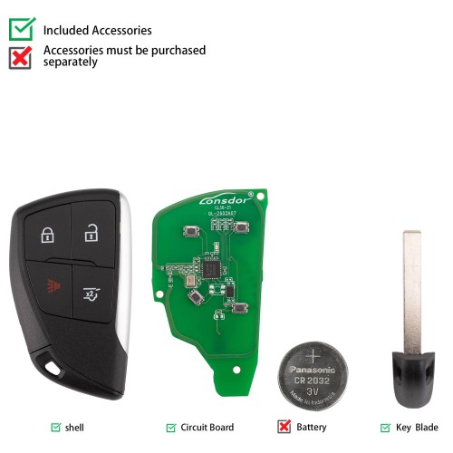 LONSDOR CL30-24 Remote Key 4 Buttons for Chevrolet Supports ID46 ID49 ID4A 315MHz 433.92MHz
