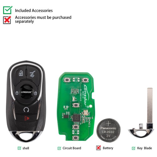 LONSDOR BU30-03 Remote Key 5 Buttons for Buick Supports ID46 ID49 ID4A 315MHz 433.92MHz