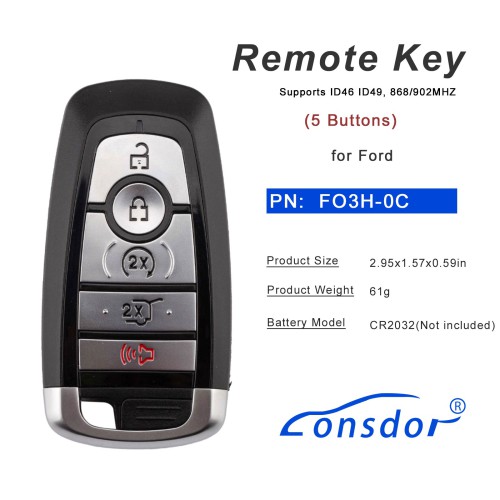 LONSDOR FO3H-0C High Frequency Remote Key for Ford Supports ID46 ID49, 868/902MHZ