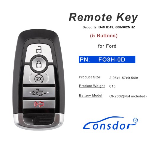 LONSDOR FO3H-0D High Frequency Remote Key for Ford Supports ID46 ID49, 868/902MHZ