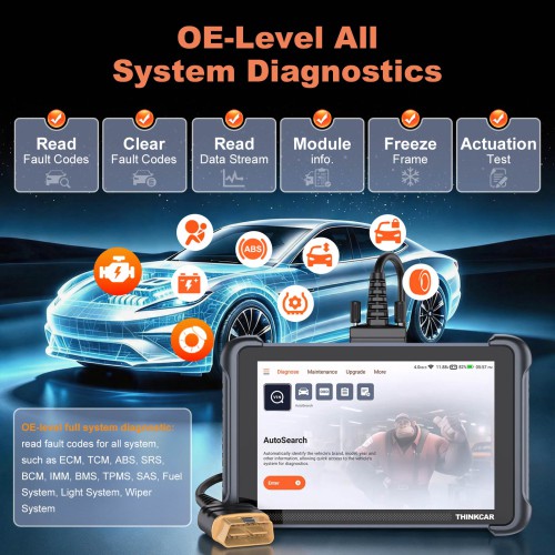 THINKCAR THINKSCAN 689BT Support BT Wireless, CAN-FD & DoIP, OE-Level Full System Diagnostic, 35+ Maintenance Functions