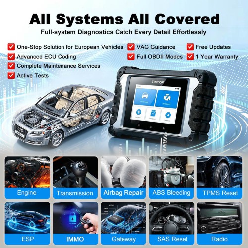 TOPDON ArtiDiag EU Car Diagnostic Tool for Euro Vehicles Supports ECU Coding Free Updates