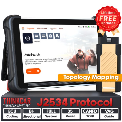 THINKCAR THINKSCAN 689BT PRO Bluetooth Diagnostic Scanner with AI Function, Supports 35 Resets,Topology Mapping, ECU Coding CANFD & DOIP & J2534