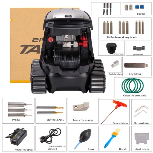 [With Battery and FO21 Clamp] 2026 NEW 2M2 TANK 2 Pro CNC Key Cutting Machine (Black) Full Package More Speedy More Stable More Precise