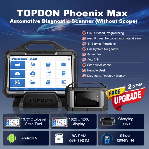 TOPDON Phoenix Max with Scope Professional Diagnostic Scanner Supports 4-channel Oscilloscope, Topology Mapping, ADAS compatibility,DoIP, CanFD, J2534