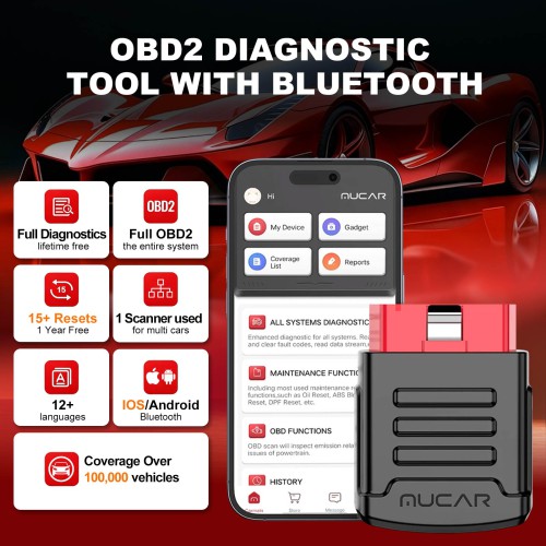 MUCAR BT200PRO BT200 Pro OBD2 Scanner Full OBD2 Functions Supports 15 Reset Services IOS/Android Bluetooth 12 Languages