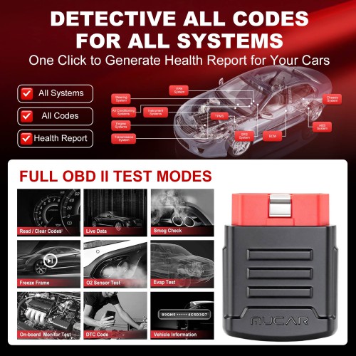 MUCAR BT200PRO BT200 Pro OBD2 Scanner Full OBD2 Functions Supports 15 Reset Services IOS/Android Bluetooth 12 Languages
