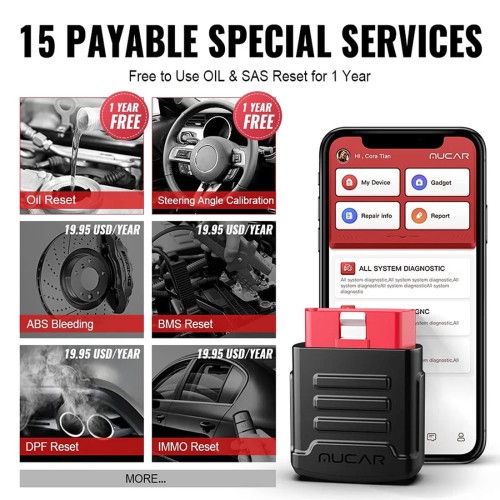 MUCAR BT200 OBD2 Scanner Full OBD2 Functions Supports 2 Reset Services, IOS/Android Bluetooth, 12 Languages