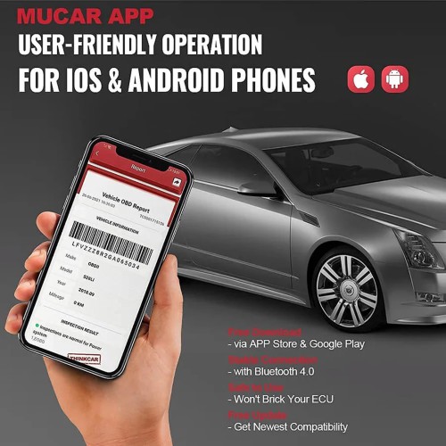 MUCAR BT200 OBD2 Scanner Full OBD2 Functions Supports 2 Reset Services, IOS/Android Bluetooth, 12 Languages