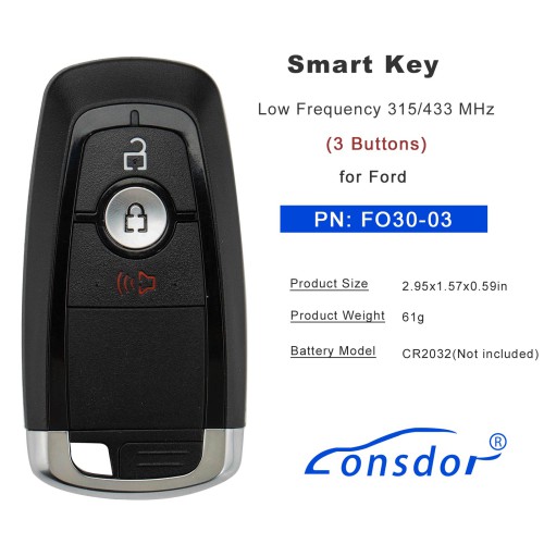 LONSDOR FO30 Series Smart Key FO30-03 Low Frequency 3 Buttons for Ford 315/433 MHz