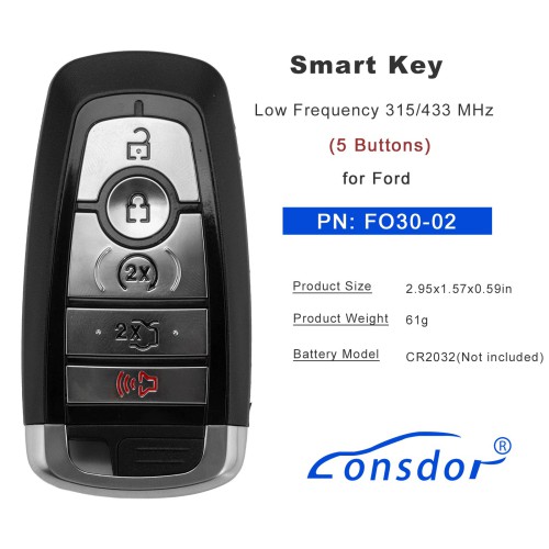 LONSDOR FO30 Series Smart Key FO30-02 5 Buttons for Ford Low Frequency 315/433 MHz