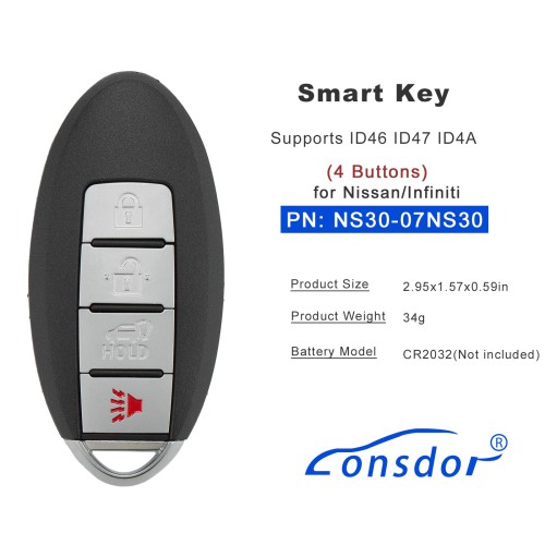 Lonsdor NS30-07 NS30 for Nissan/Infiniti Smart Key 4 Buttons Supports ID46 ID47 ID4A