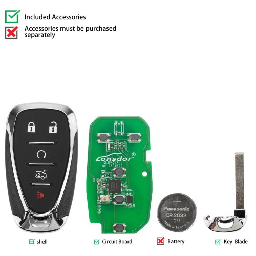 LONSDOR CL30-07 Remote Key 5 Buttons Supports ID46 ID49 ID4A 315MHz 433.92MHz for Chevrolet