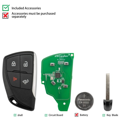 LONSDOR CL30-25 Remote Key 4 Buttons Supports ID46 ID49 ID4A 315MHz 433.92MHz for Chevrolet