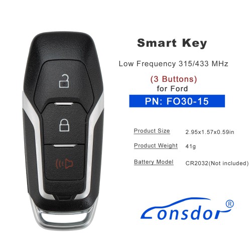 LONSDOR FO30 Series Smart Key FO30-15 Low Frequency 315/433 MHz 3 Buttons for Ford