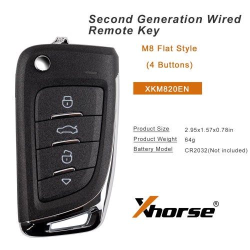 [5Pcs/Lot] XHORSE XKM820EN M8 Flat Style Second Generation Wired Remote Keys 4 Buttons