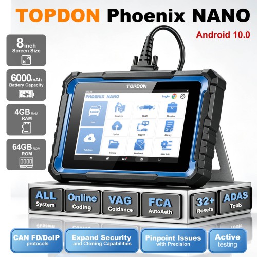 TOPDON Phoenix Nano Full System Diagnostics Supports CAN-FD & DOIP Protocols 32 Reset Functions