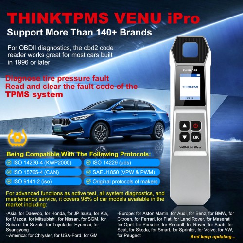 THINKCAR VENU IPRO Tire Pressure Diagnosis Tool Supports Sensor Activation/ Programming/ Learning, Tire Pressure Fault Diagnosis