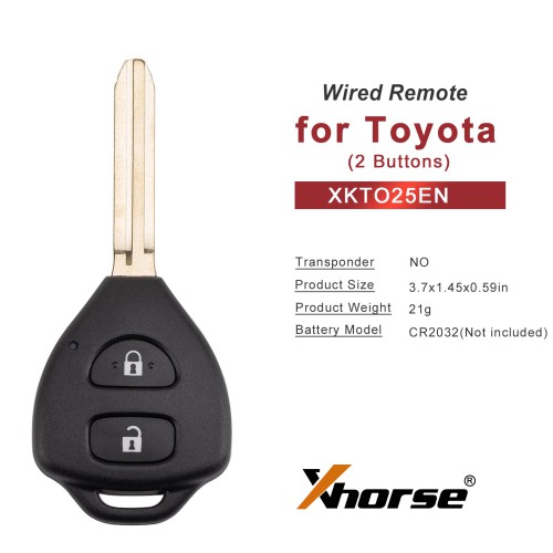 [5Pcs/Lot] XHORSE XKTO25EN for Toyota Models 2 Buttons Triangle Second Generation Wired Remote Keys