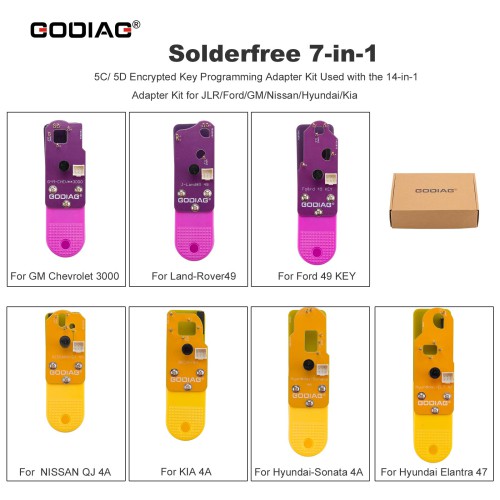 GODIAG Solderfree 7-in-1 5C/ 5D Encrypted Key Programming Adapter Kit Used with the 14-in-1 Adapter Kit for JLR/Ford/GM/Nissan/Hyundai/Kia