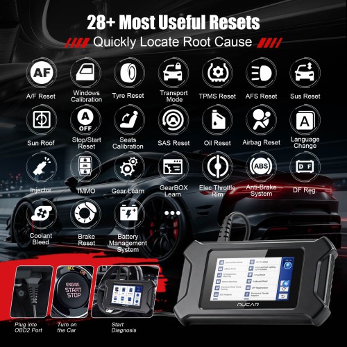 MUCAR CS90 Diagnostic Scanner Supports Engine System Diagnoses, 28 Reset Service Functions, ECM Diagnosis, Full OBDII Diagnostics