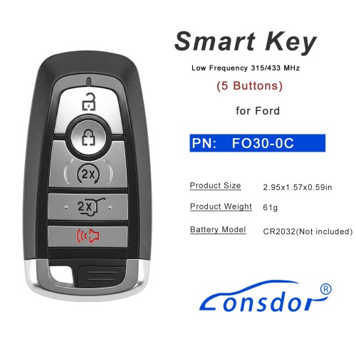 ×LONSDOR FO30 Series Smart Key FO30-0C Low Frequency 315/433 MHz 5 Buttons for Ford