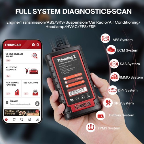 [UK/EU Ship] THINKCAR ThinkDiag 2 ALL software Full System Diagnostic tool Support CAN FD ECU Coding Active Test 16 Reset OBD2 Scanner