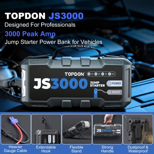 TOPDON JS3000 3000 Peak Amp Jump Starter Power Bank for Vehicles JumpSurge3000