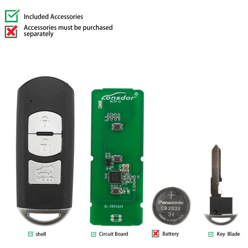 LONSDOR MZ30-24 Remote Key 3 Buttons Supports ID49 315MHz 433.92MHz for Mazda