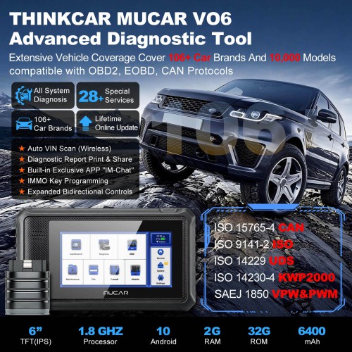 MUCAR VO6 OBD2 Scanner Full System Full OBD2 Diagnostics Supports 28+ Maintenance Functions