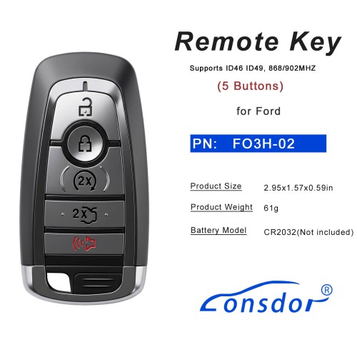 LONSDOR FO3H-02 High Frequency Remote Key for Ford Supports ID46 ID49, 868/902MHZ