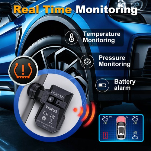 MUCAR VENU5 Tire Pressure Sensors Support 315MHz & 433MHz Dual Frequency 4PCS/Set.