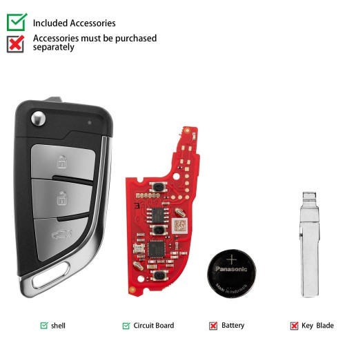 [5Pcs/Lot] XHORSE XKKF26EN Knife II Style Flip Key 3 Buttons Second Generation Universal Wired Remote Key